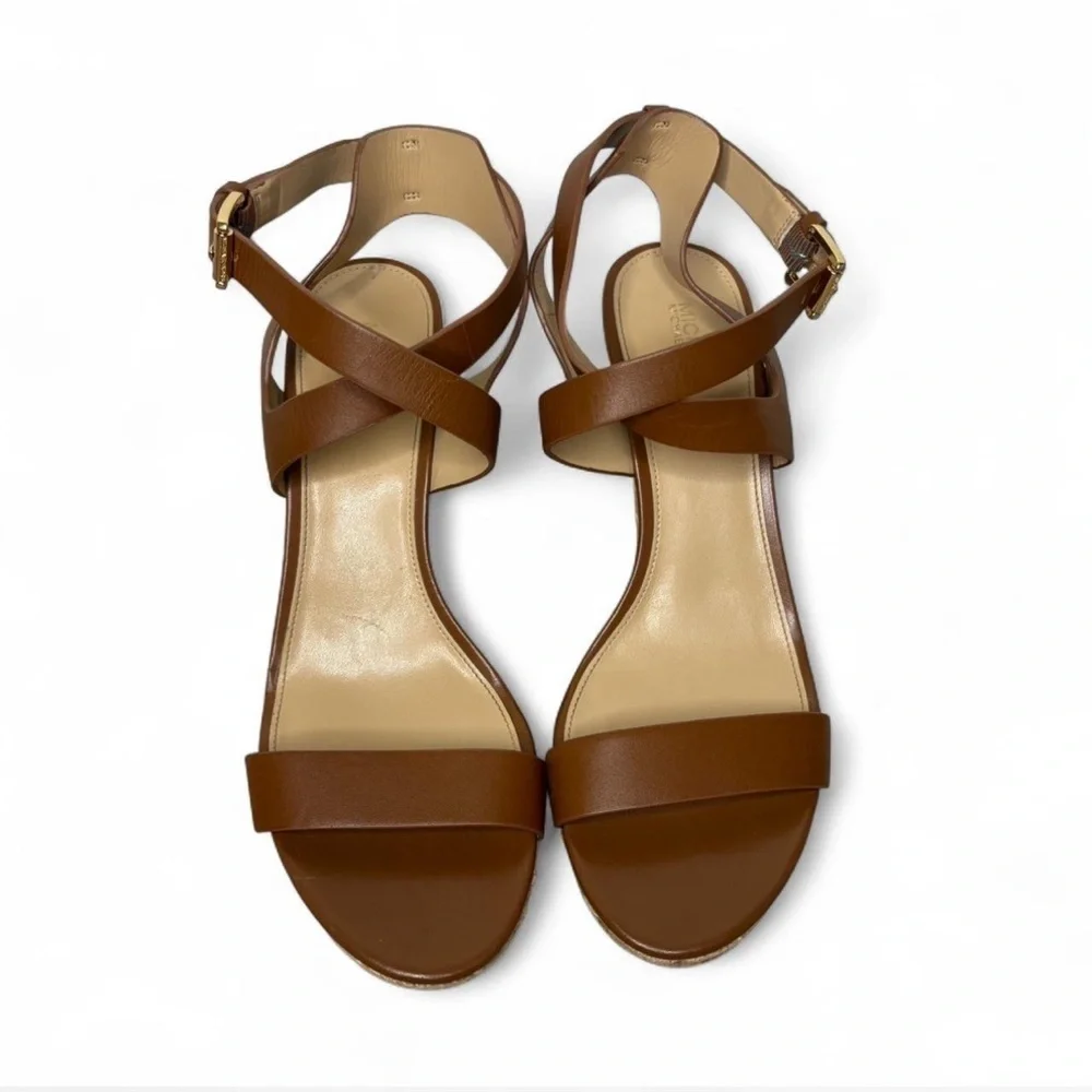 Michael Kors Brown Tan Espadrille Wedge Sandals Women’s 9 Strappy Heels